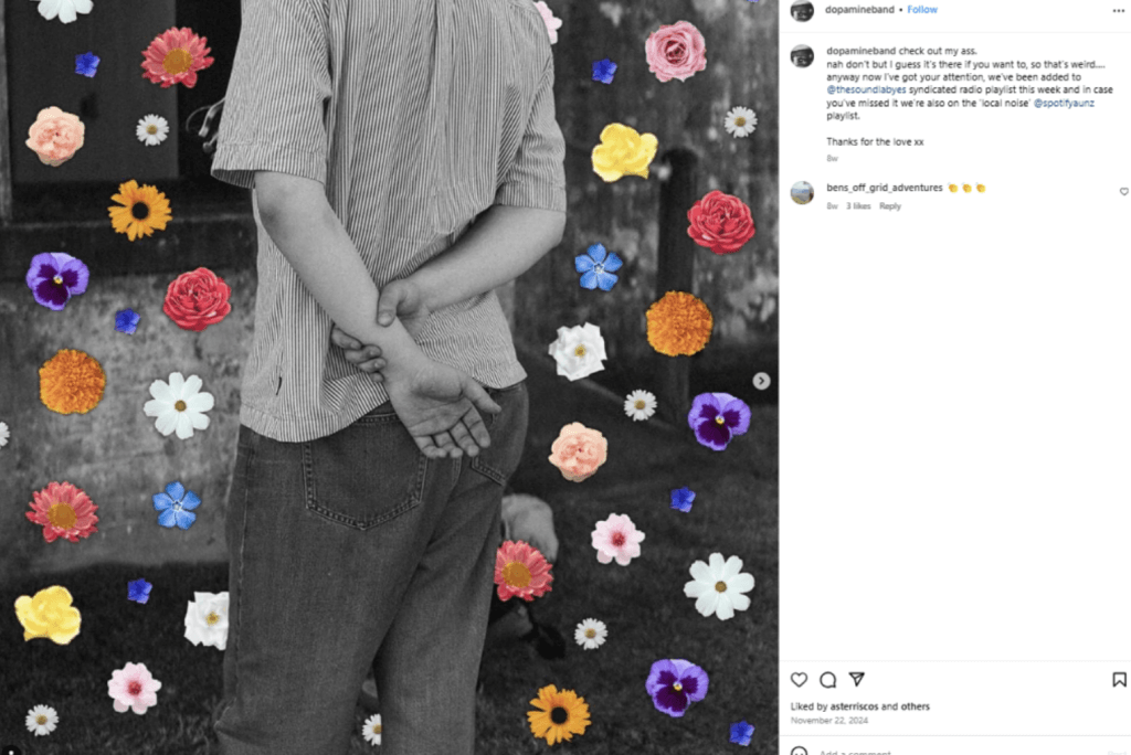 Instagram post with flowers on a dark background