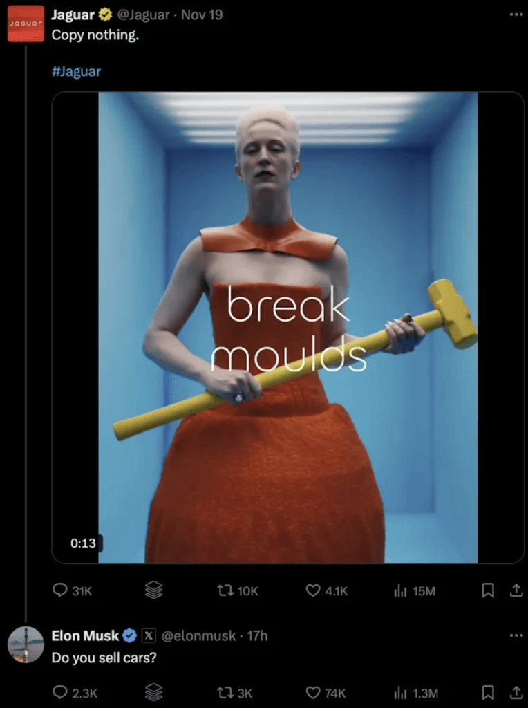 Jaguar rebrand post on X
