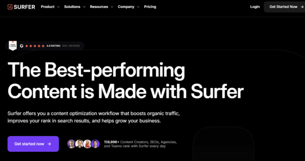 Surfer SEO website homepage