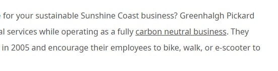 Article text about a carbon neutral business