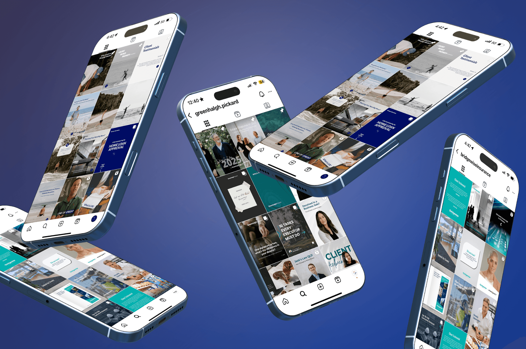Greenhalgh Pickard Instagram feed on floating phones