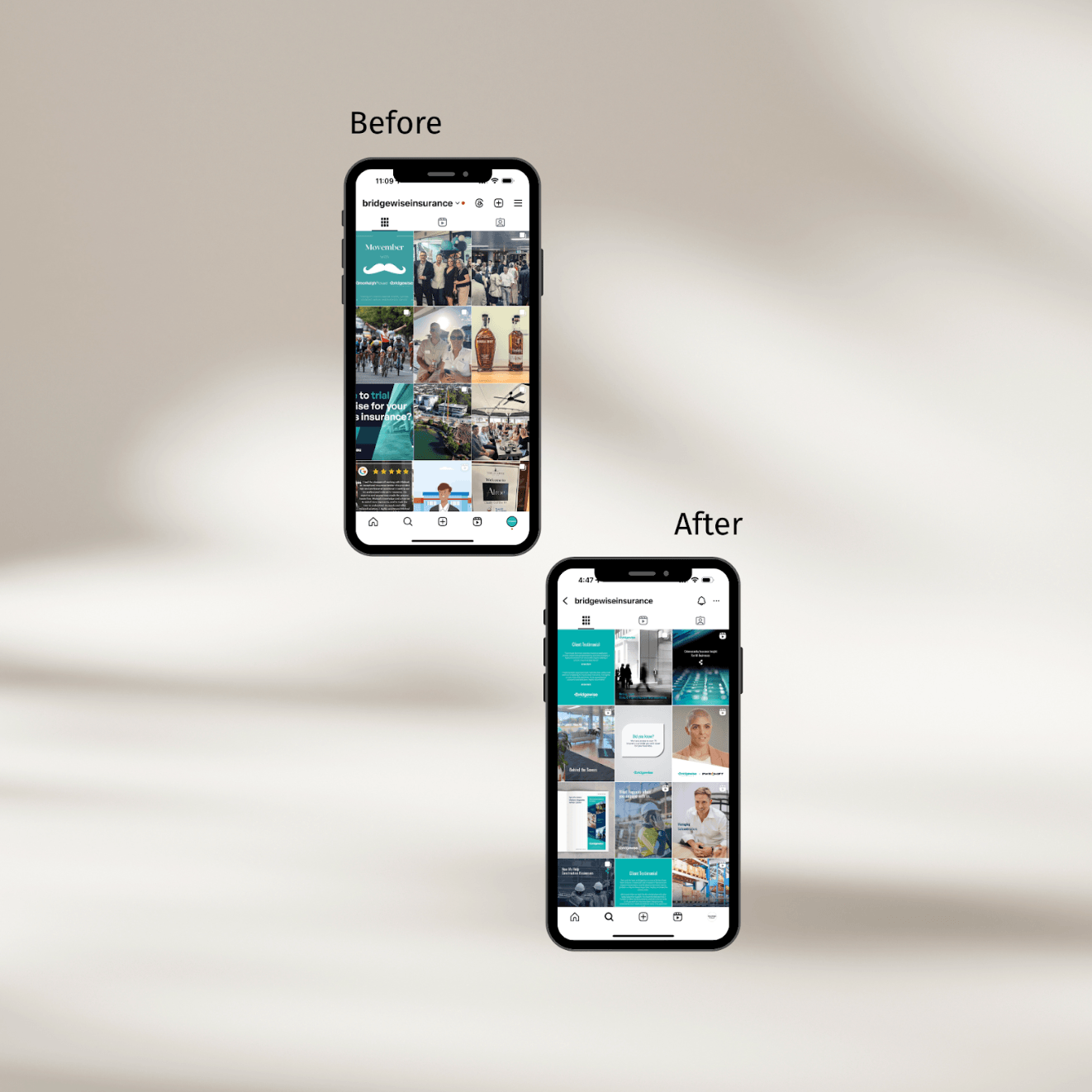 Instagram feed before and after a redesign