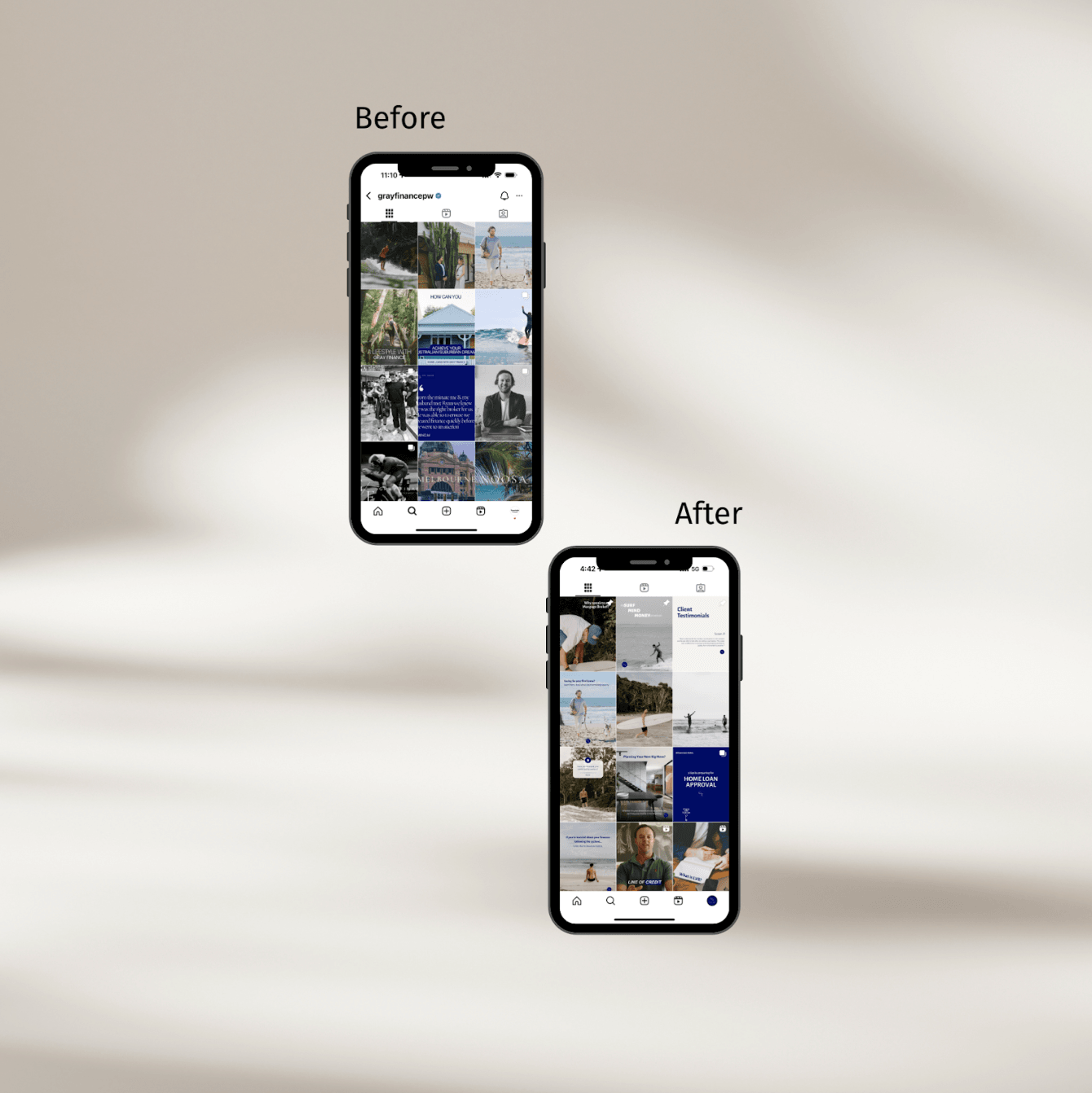 Instagram feed before and after a redesign