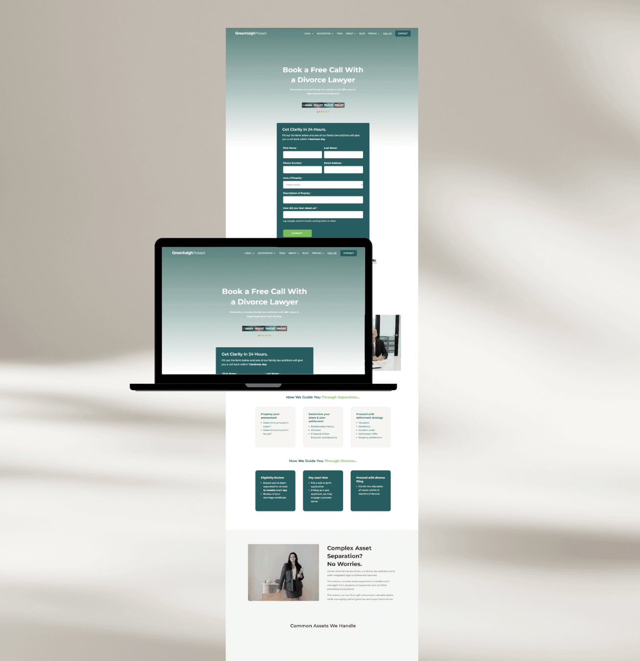 Greenhalgh Pickard divorce lawyer page mockup