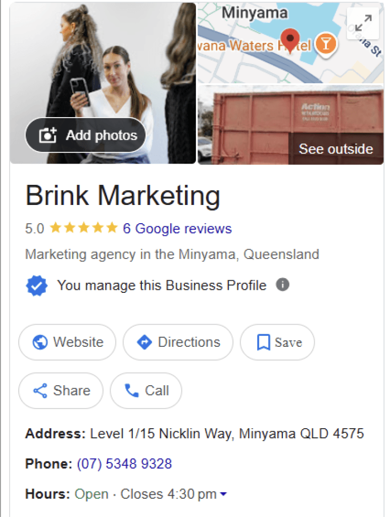 Brink AI & Marketing Google Business Profile listing